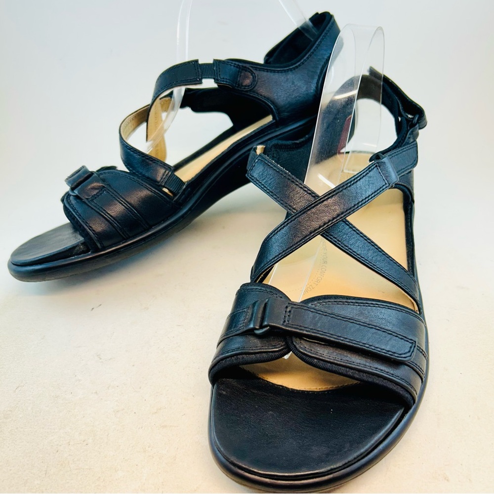 Ziera Black Leather Bravo Backstrap Adjustable Sandals size 44 13.5 W WIDE